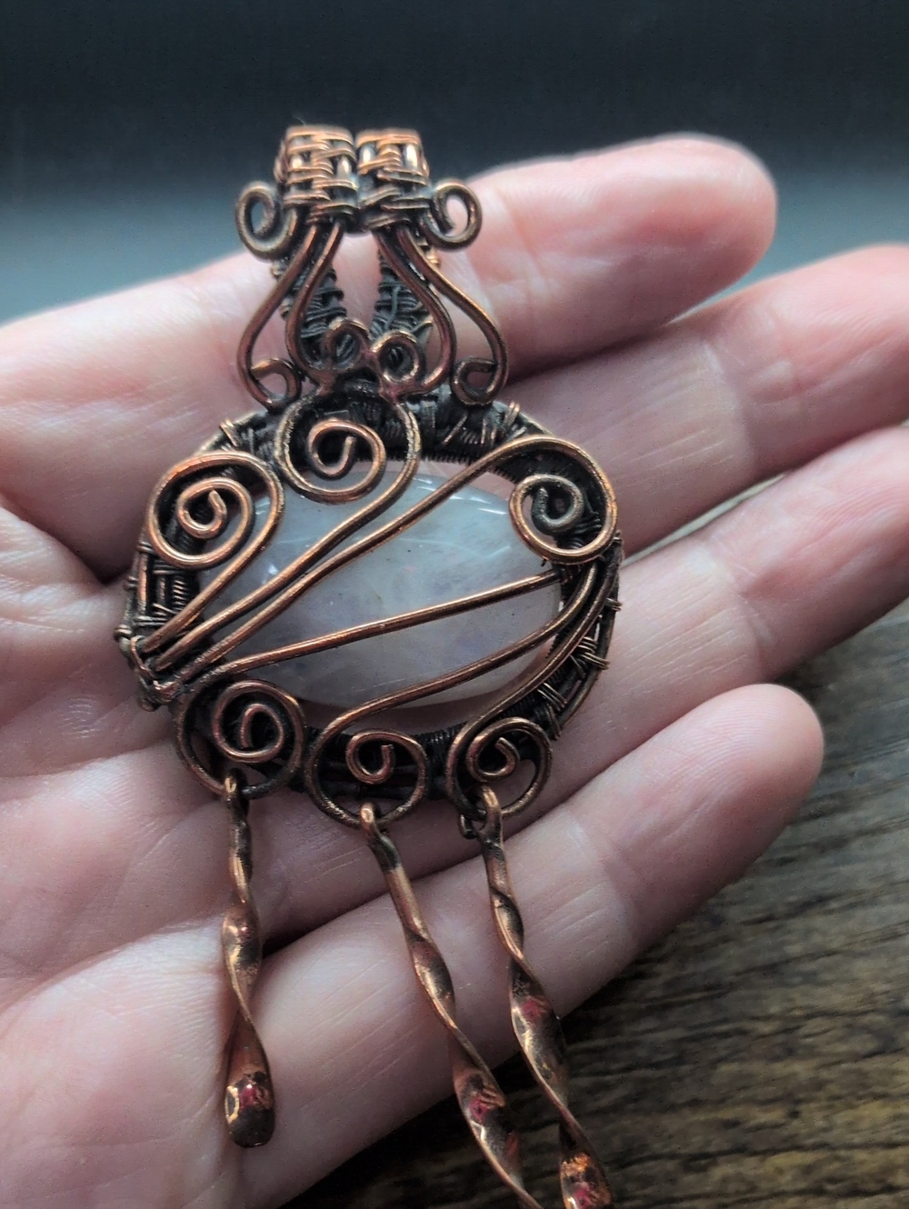Handcrafted Copper Wire Wrapped Moonstone Pendant Necklace